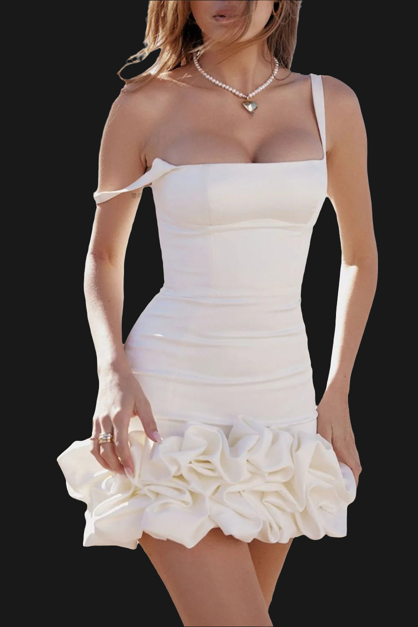 Ruched Square Neck Sleeve Mini Dress